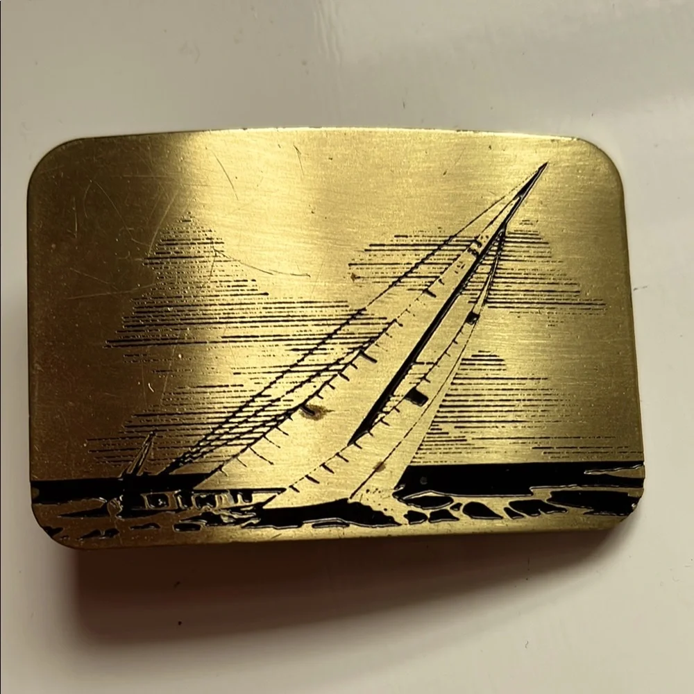 Vintage Gold Metal Sailboat Design Belt Buckle